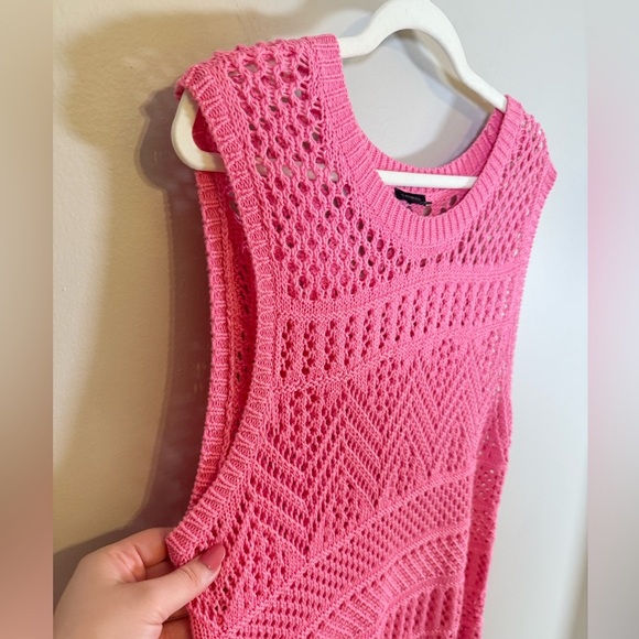 Talbots • Pink Crochet Sweater Knit Sleeveless Vest Blouse Sz Large Oversized - Picture 4 of 9